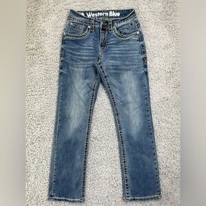 Western Blue Jeans Womens 30 Straight Light Wash Embroidered Casual Western